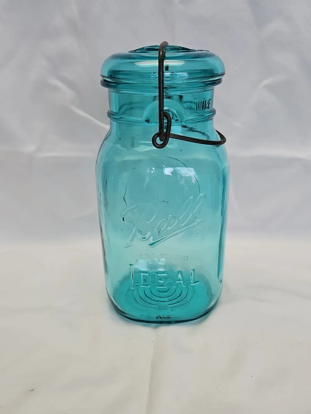 Vintage Ball Ideal Aqua Glass Canning Jar with Wire Bail Lid